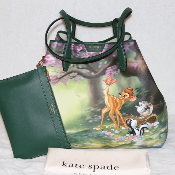 Kate Spade x Disney Bambi Thumper Sutton Tote Bag Purse Handbag Forest Scene - Picture 8 of 8